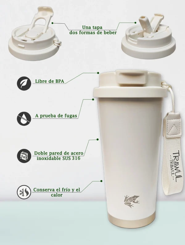 Vaso térmico blanco 500ml Características Trawül Trawül